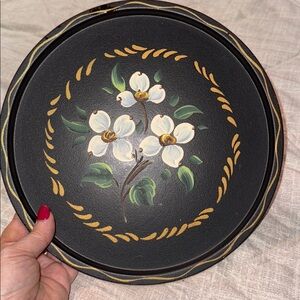 Floral Hand Painted Toile Round Tray